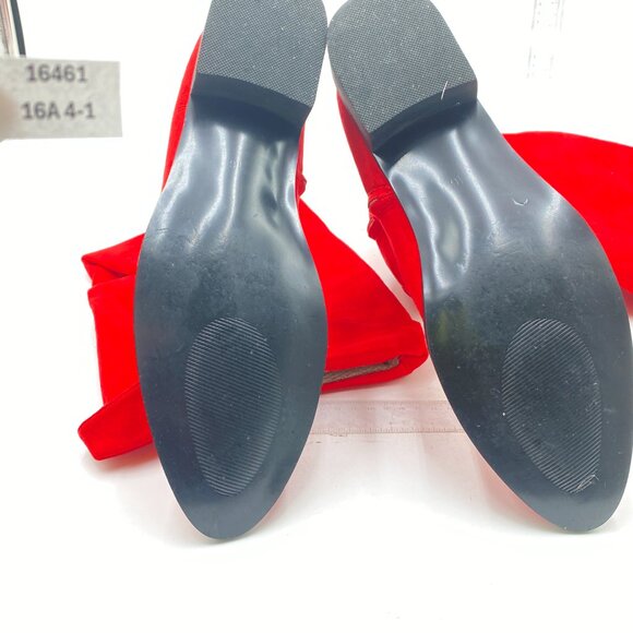 Red Almond Toe Knee High Boots with Partial Zipper Stretchy Dressy Long Boot - Picture 7 of 7